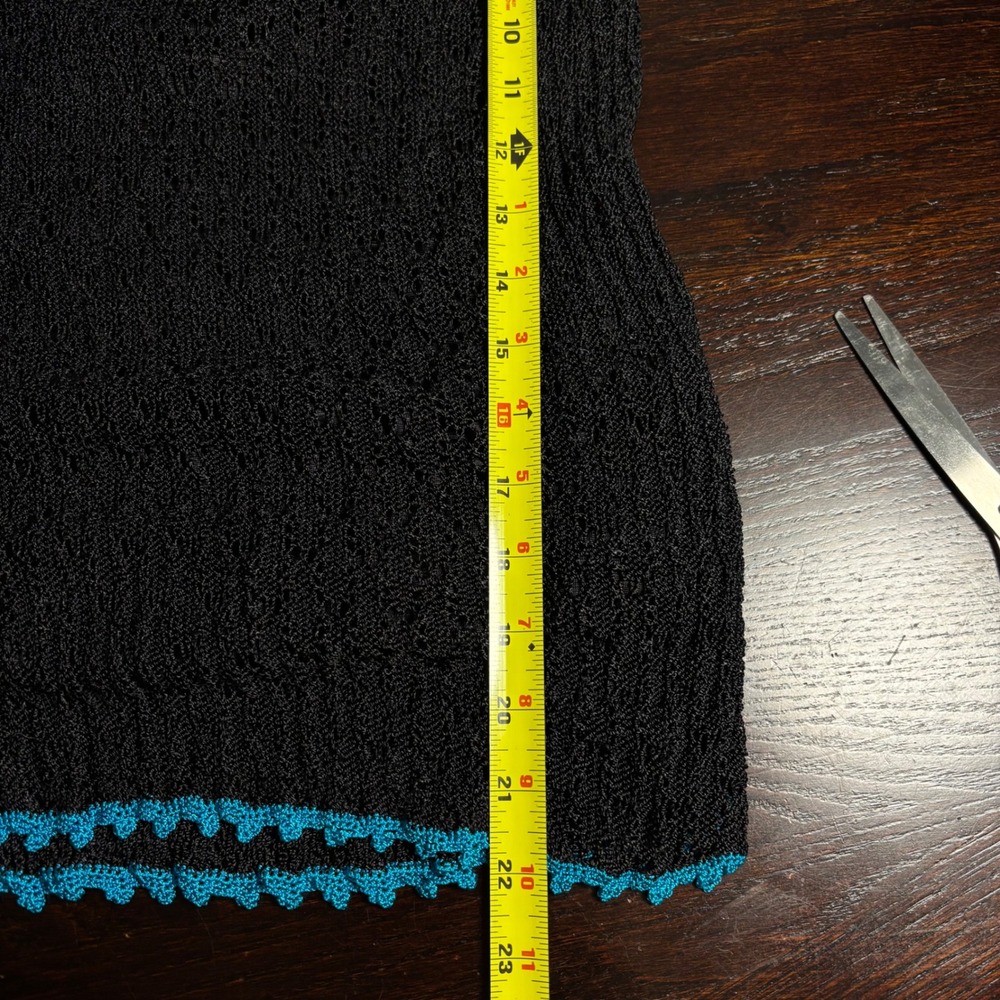 Whimsigoth Black Cyan Blue Trim Crochet Tank‎ Top XL Scoop Festival Boho Indie - Picture 10 of 11